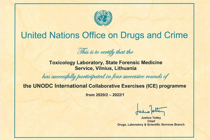 UNODC sertifikatas