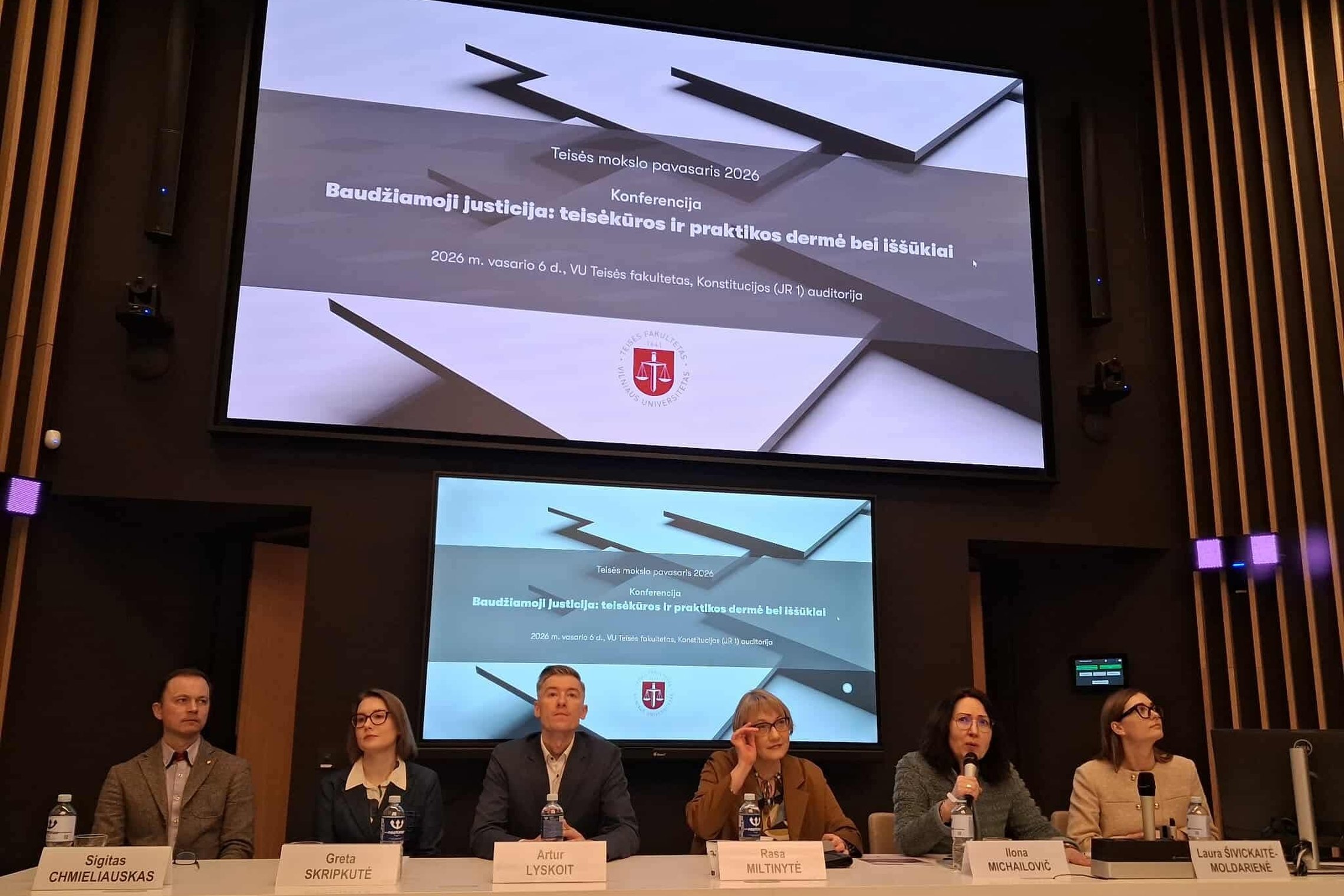 Vilniaus universiteto  Teisės fakulteto 2026 m. vasario 5–6 d. keturioliktosios mokslinės-praktinės konferencijos „Teisės mokslo pavasaris“ akimirka.